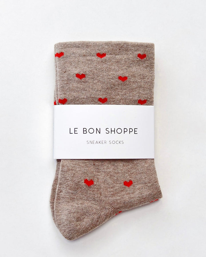 Le Bon Shoppe | Heart Sneaker Socks | Latte Red