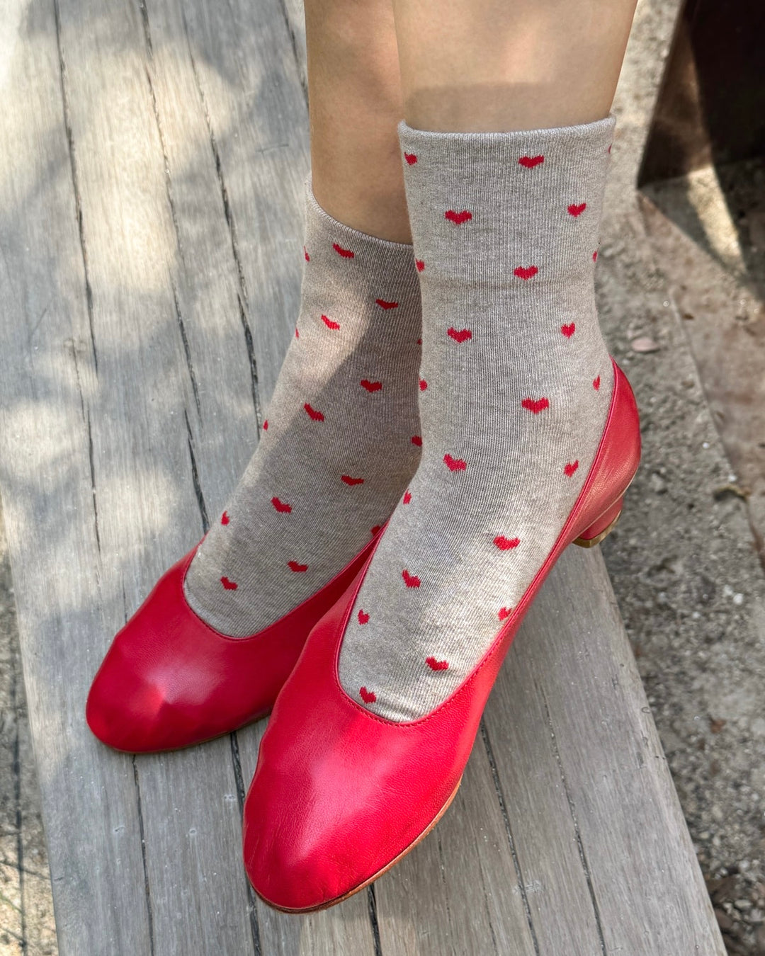 Le Bon Shoppe | Heart Sneaker Socks | Latte Red