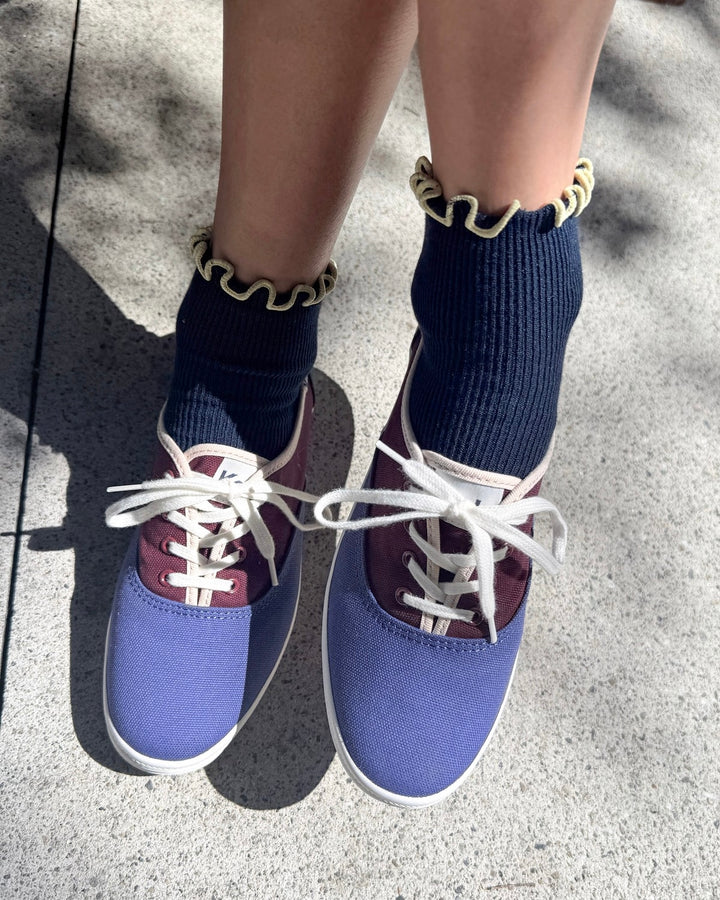 Le Bon Shoppe x Noble | Petite Ruffle Sock | Navy Butter