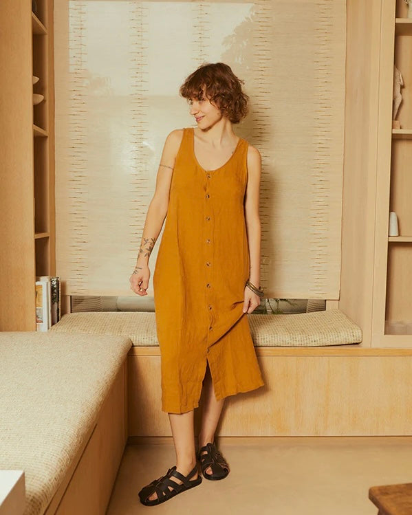 LF Markey | Basic Button Front Slip Dress | Turmeric