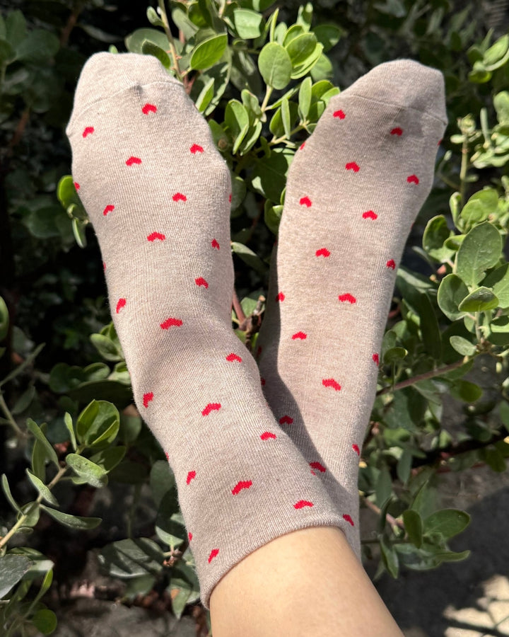 Le Bon Shoppe | Heart Sneaker Socks | Latte Red