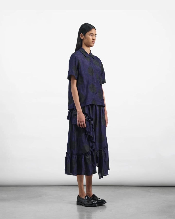 YMC | Draped Skirt | Bleeding polka dot print