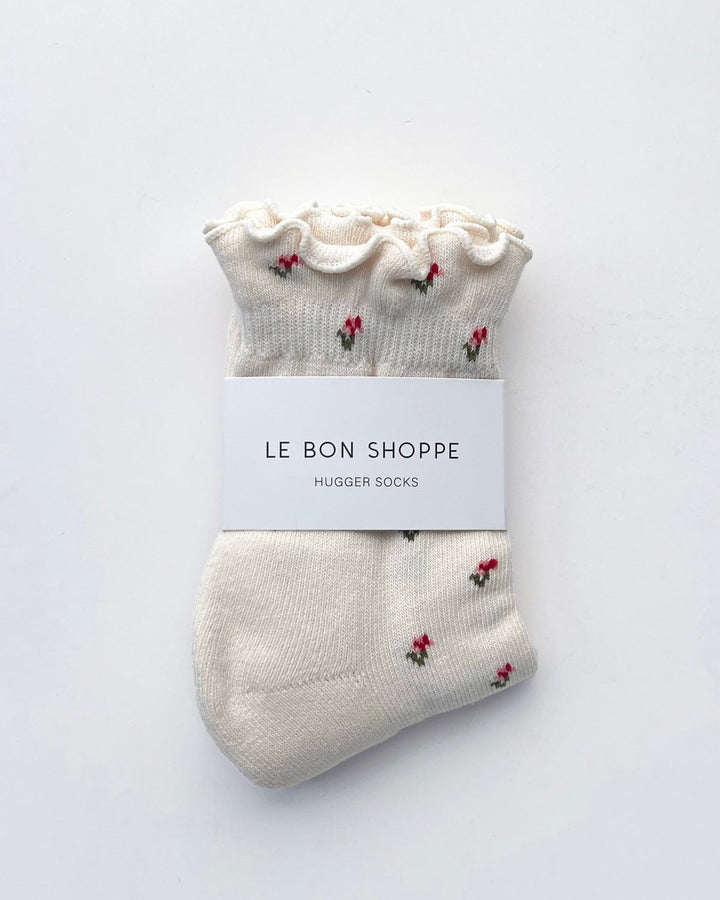 Le Bon Shoppe | Petal Ruffled Hugger Crew Socks | Cream Petal