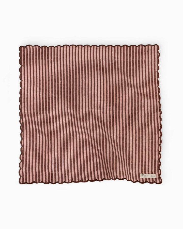 Block Printed Embroidered Scalloped Napkin | Set of 2 | Rose Brown