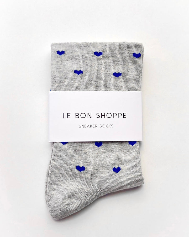 Le Bon Shoppe | Heart Sneaker Socks | Melange Grey Cobalt