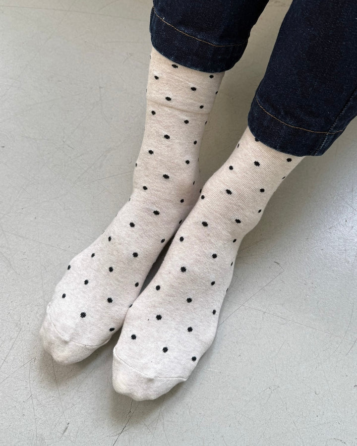 Le Bon Shoppe | Sneaker Socks | Polka Dot Oatmeal & black